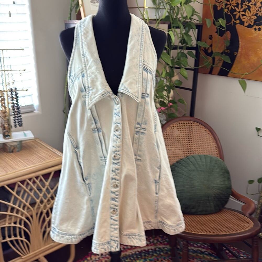 NWOT Free People Katie Icing Sugar Button Up Preppy Boho Denim Mini Swing Dress